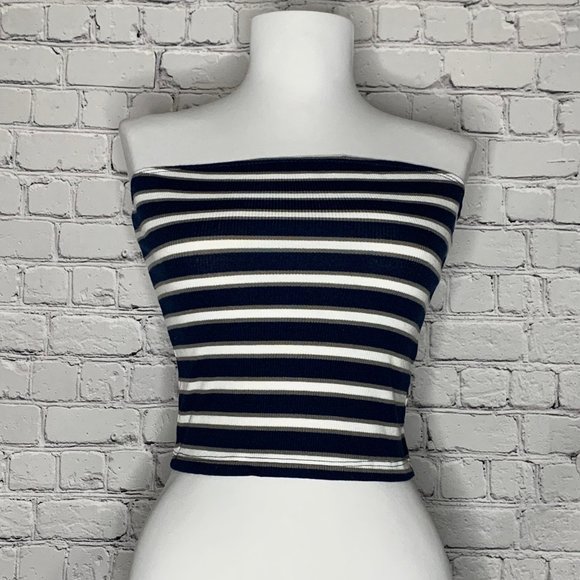 Navy Blue Striped Ribbed Tube/Cropped Top - NWT - Picture 1 of 2